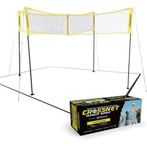 CROSSNET Quick Assemble 4 Square Volleyball Game Set for Adults and Kids with Volleyball Net, Backpack and Ball for Outdoor Games