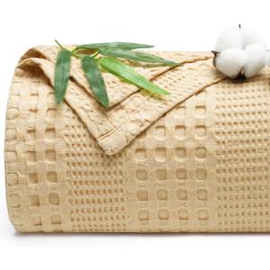 PHF Cooling Waffle Blanket Twin Size, Lightweight 60% Rayon Derived from Bamboo & 40% Cotton Breathable Blanket for Hot Sleepers, Soft and Luxury for Bed Couch and Sofa, 66"x90", Beige