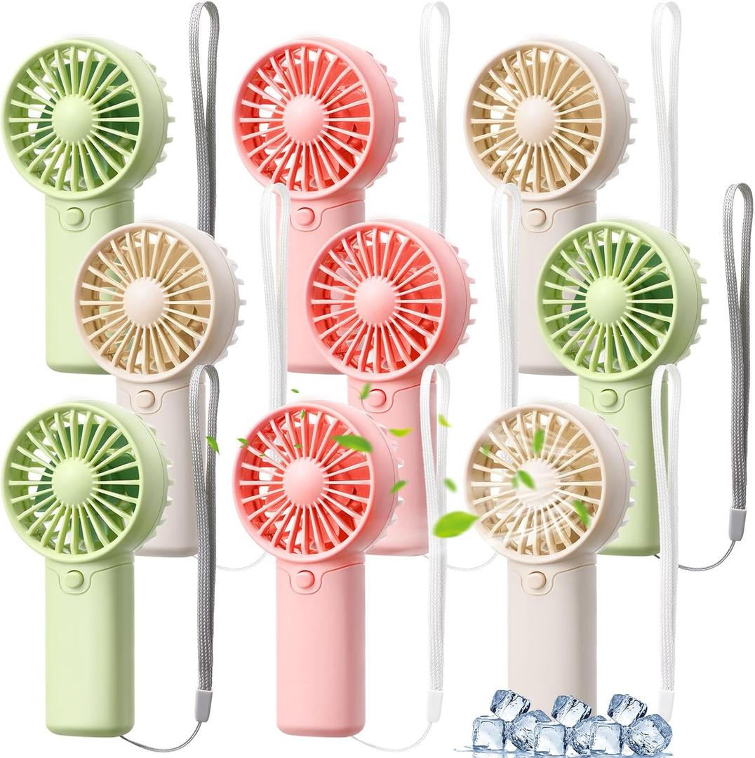 Rossesay 12 Pcs Mini Portable Fan Handheld Battery Operated Portable Small Personal Fans for Summer Beach Indoor Outdoor Travel Cooling Gift (Green,Pink,White)
