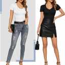 CLOZOZ Short Sleeve Tops for Women Sexy V Neck T Shirts Fitted Tight Basic Tee (Small)