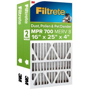 Filtrete 16x25x4 AC Furnace Air Filter, MPR 700, MERV 8, Fits Lennox & Honeywell Device, Capture Dust, Pollen & Pet Dander, Electrostatic Air Cleaning Filter, 2-Pack (Actual Size 15.88x24.56x4.31 in)
