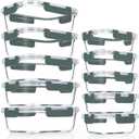 VERONES 10 Pack Glass Meal Prep Containers, Airtight Glass Lunch Containers, Stackable Glass Food Storage Containers Set with Lids, Exclusive of BPA, for Microwave, Oven, Freezer & Dishwasher, Grey