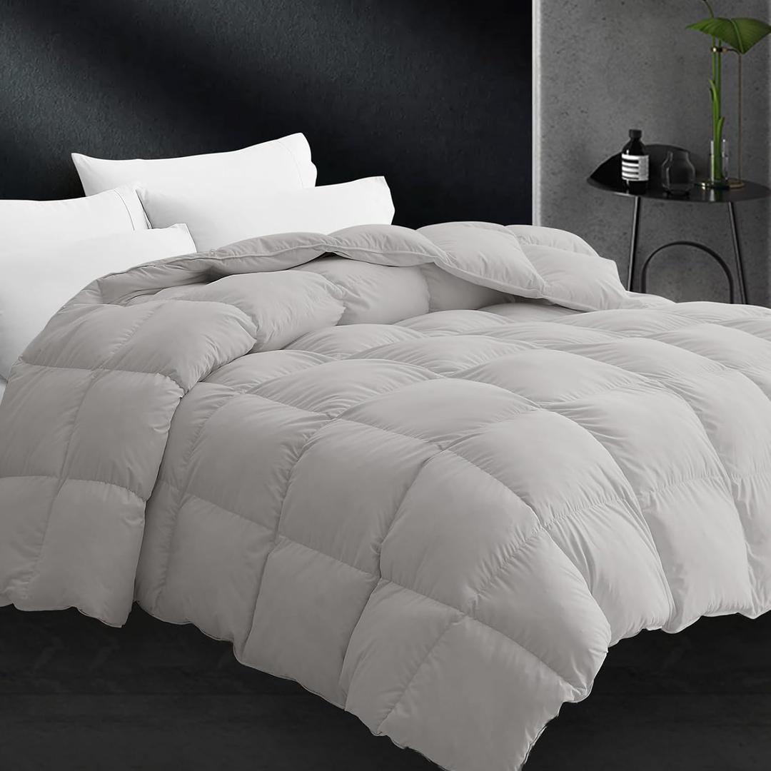 CYMULA Feather Down Comforter Full Size - All Season Grey Down Duvet Insert, Fluffy Breathable Bedding Camping Warm Quilt, Ultra Soft Quiet and Lightweight with 8 Tabs (82" x 86")