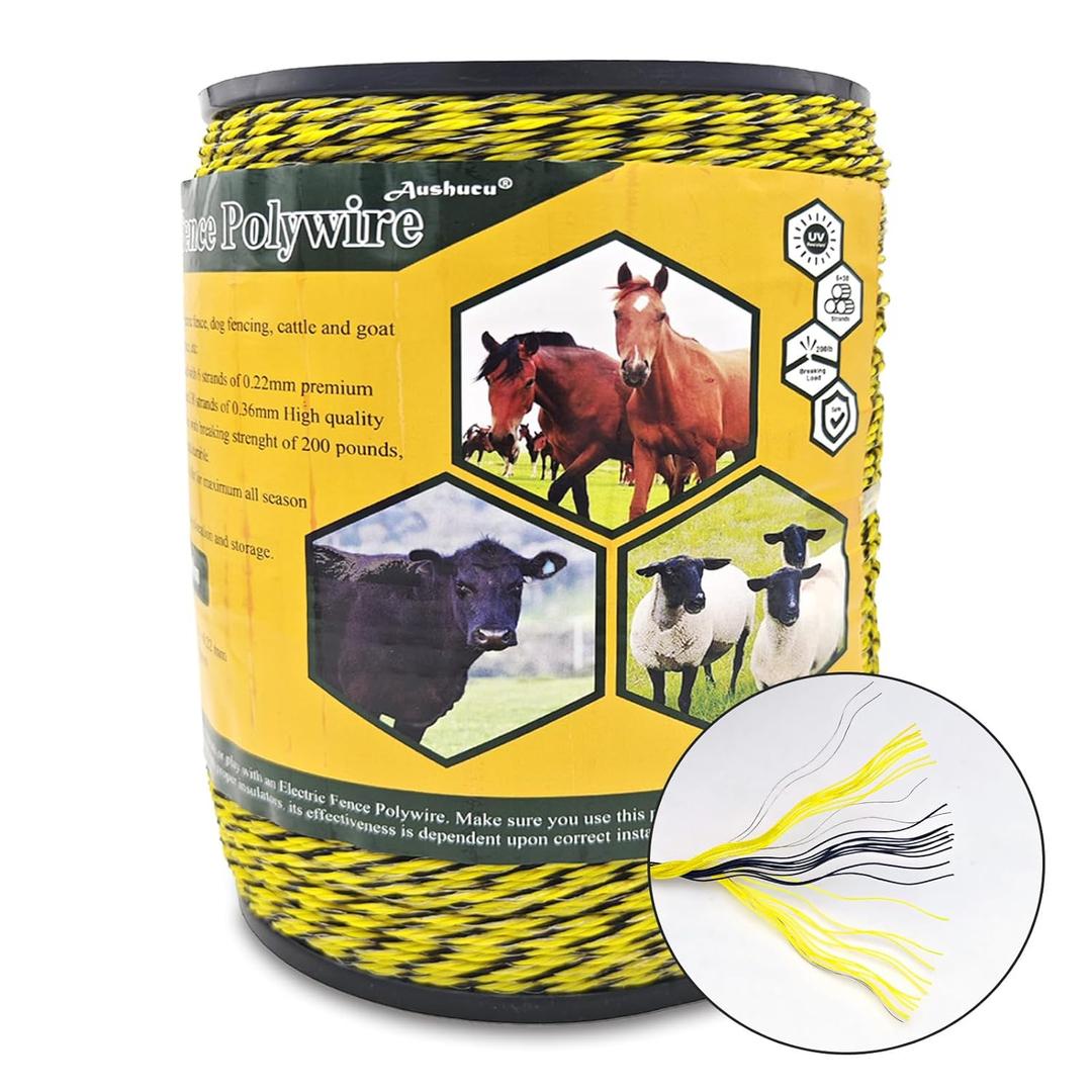 Upgraded 3280 Feet 1000 Meters Portable Electric Fence Polywire 1/8" Diameter Portable Electric Fencing Poly Wire 6 Strands of 0.22mm Stainless Steel Reliable Conductivity, Rust Resistance, UV