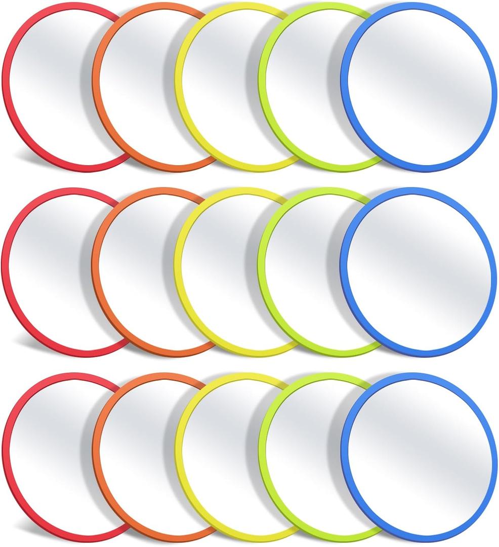 15 Pcs Small Mirrors for Kids Unbreakable Shatter Proof Mirror 4.8 x 4.8 Inches Round Plastic Safe Shatter Proof Mirrors for School Classroom Bathroom DIY Crafts (Bright Colors)
