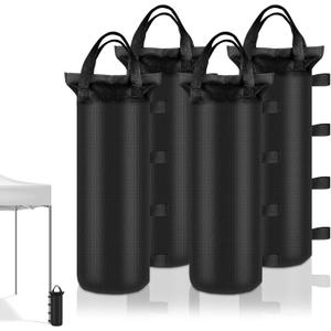 4 Sand Bags for Weight, Heavy Duty Sandbags for Canopy Legs, Extra Large Pop Up Tent Weights, Canopy Weight Bags for Gazebo, Outdoor Sun Shelter, Umbrella - Black, 6"20", Without Sand