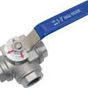 3/4" NPT Female T-Type Ball Valve with Heavy Duty Blue Vinyl Insulation Handle, 3-Way, 316 Stainless Steel,WOG1000 (3/4")