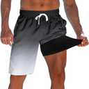 westwolf Men's Swim Trunks with Compression Liner 9" Quick Dry Board Shorts (Gray, L)