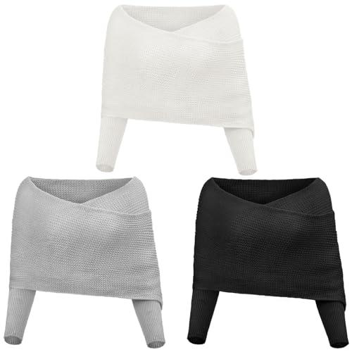 Chuarry 3 Pcs Knitted Scarf with Sleeves for Women Winter Sweater Scarf Warm Snowfall Cozy Crochet Wrap Multifunctional Shawl Gifts for Women, Size Small