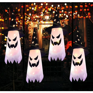 4pcs Halloween Glowing Ghost Hat Led Decorative Hanging Lights for Spooky Party Atmosphere for Porch Outdoor