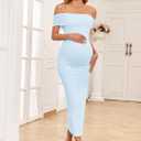 AISWI Maternity Mesh Split Dress Off The Shoulder Ruched Bodycon Pregnancy Dresses Baby Shower Photoshoot, Without Belt (Blue, L)