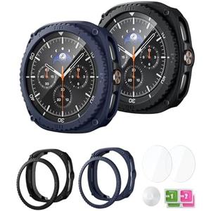 WEHAMU 2PACK Rugged Bezel Case for Samsung Galaxy Watch 8 Classic Screen Protector 46mm - Durable PC TPU Bumper Face Cover + 2 Tempered Glass Film for Galaxy Watch 8 Classic Accessories