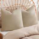 PHF 100% Cotton Waffle Weave Euro Shams 26" x 26", No Filling, 2 Pack Elegant Home Decorative Euro Throw Pillow Covers for Bed Couch Sofa, Khaki