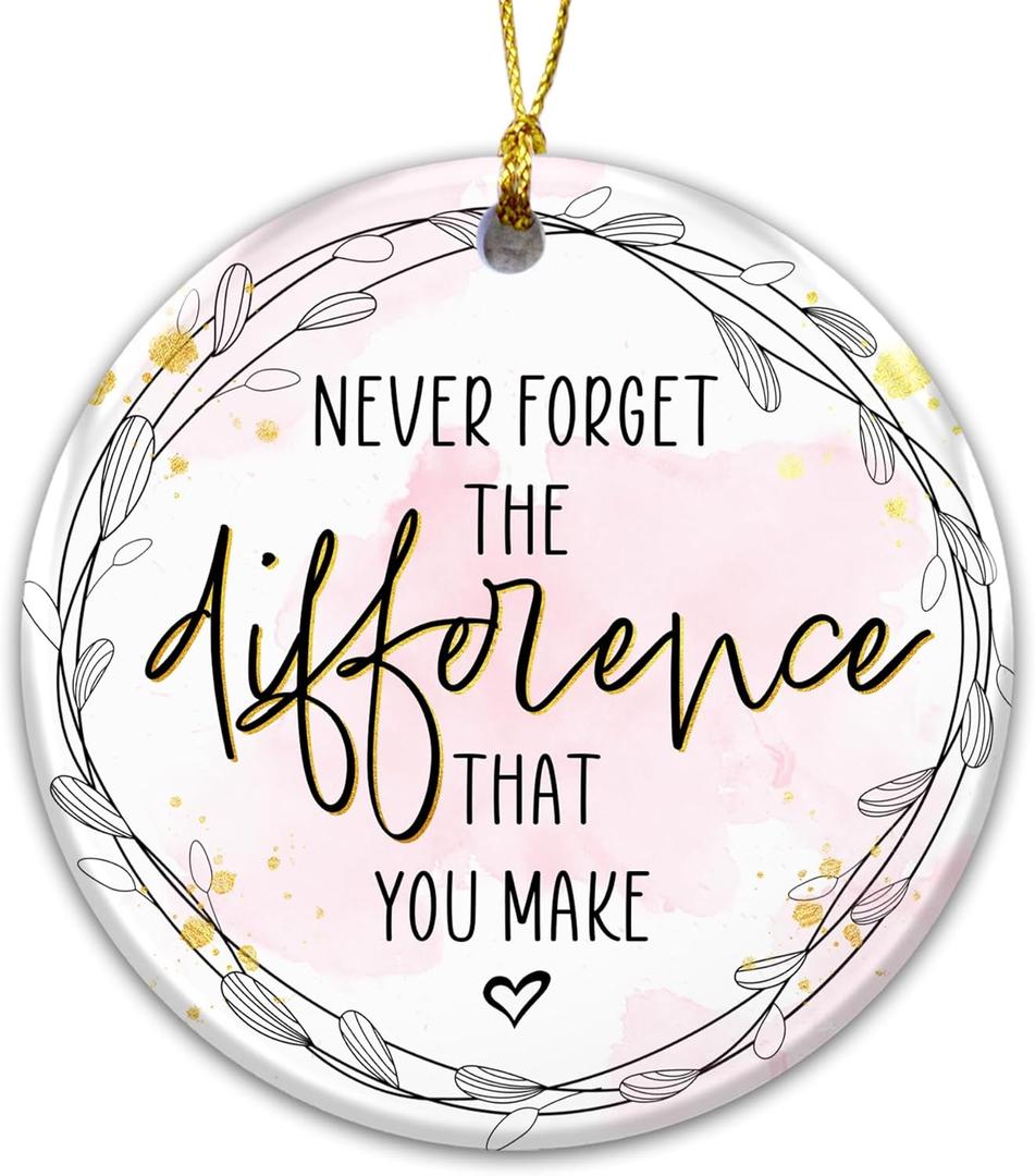2 x Thank You Gift Ornament 2025, Never Forget The Difference That You Make Ornament – Inspirational Quote Gift for Teacher, Friend, or Coworker, Appreciation Keepsake, Motivational Christmas Ornament