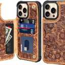 Wallet Real Leather Case Compatible with iPhone 14 Pro Max 6.7" Genuine LeatherShockproof, Anti-Fall Case, Flip Cover, with Card Slot, Double Magnetic Buckle, Kickstand, Durable Brown