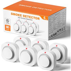 Smoke Alarm Fire Detector,Battery Operated Photoelectric Smoke Detector with Test Button and Low Battery Warning, Fire Alarms Smoke Detectors for Home, 6 Pack