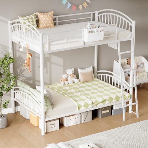 Decofy Metal Bunk Bed Twin Over Twin with Storage Bag, 2 Twin Size Beds with Safety Guard Rails and Anti-tip Nails for Teenager,Girls or Boys （White）