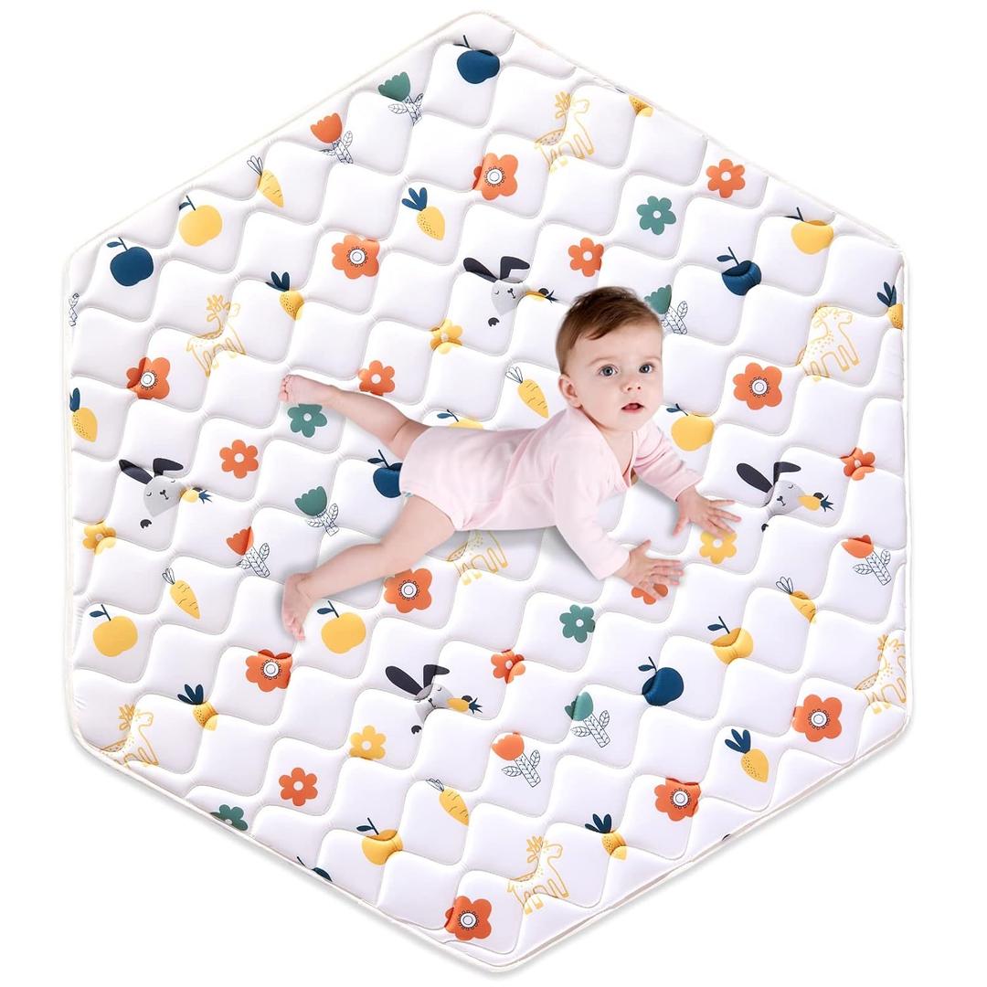 Premium Foam Baby Hexagon Mat 52" X 45", Thick One-Piece Crawling Mat, Odorless BabyMat Floor Mat, Non-Slip Cushioned Baby Playmat for Infants,Babies,Toddlers. Machine Washable for Easy Care