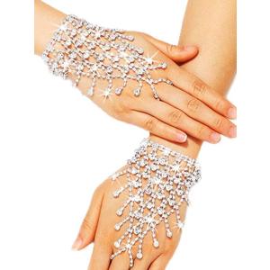 Rhinestone Fingerless Gloves Sparkling Metallic Hand Jewelry for Women (Silver)