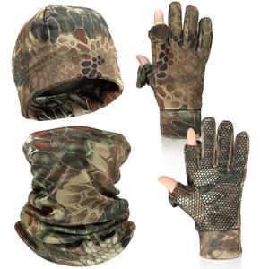 Janmercy 3 Pcs Camo Hunting Gloves Beanie Neck Gaiter Set for Men Women Gift Cold Weather Hunting Gear Accessories