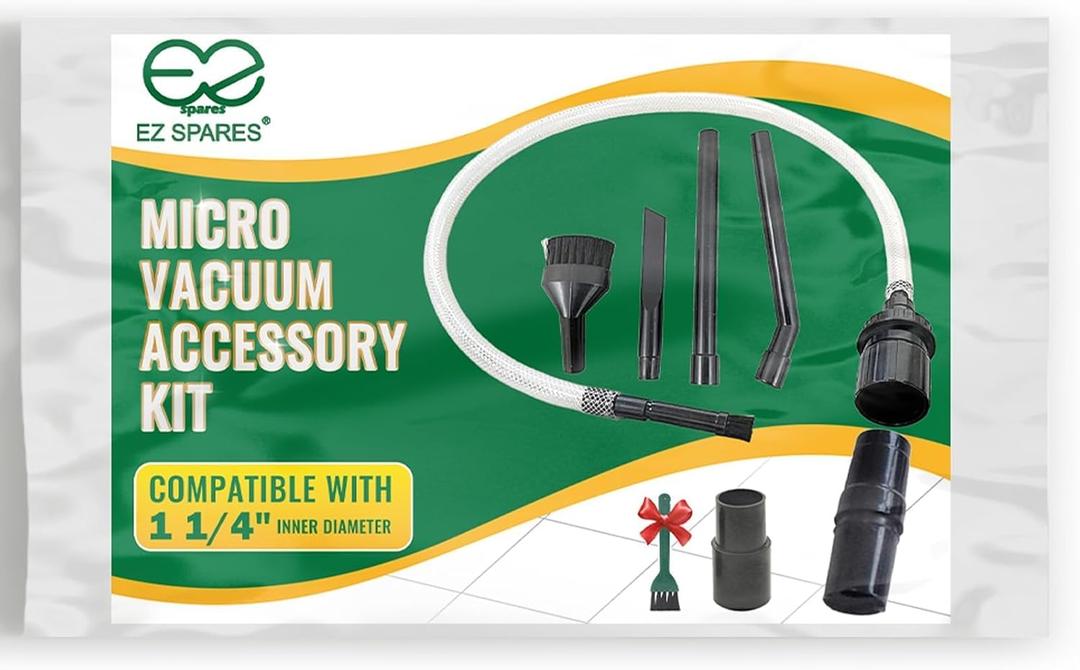 EZ SPARES Micro Cleaning Nozzle Kit,Micro Vacuum Attachment,Universal Vacuum Cleaner Attachment,Mini Micro Kit Keyboard Crevice Cleaning Tool Brush Kit,for Compact Wet Dry Shop Vacuum,Storage Bag Inc
