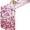 12 x 108 Inch Pink Sequin Table Runner Glitter Rectangle Big Sequin Table Runner for Wedding Party Birthday Christmas Halloween Decoration (1 Pack)