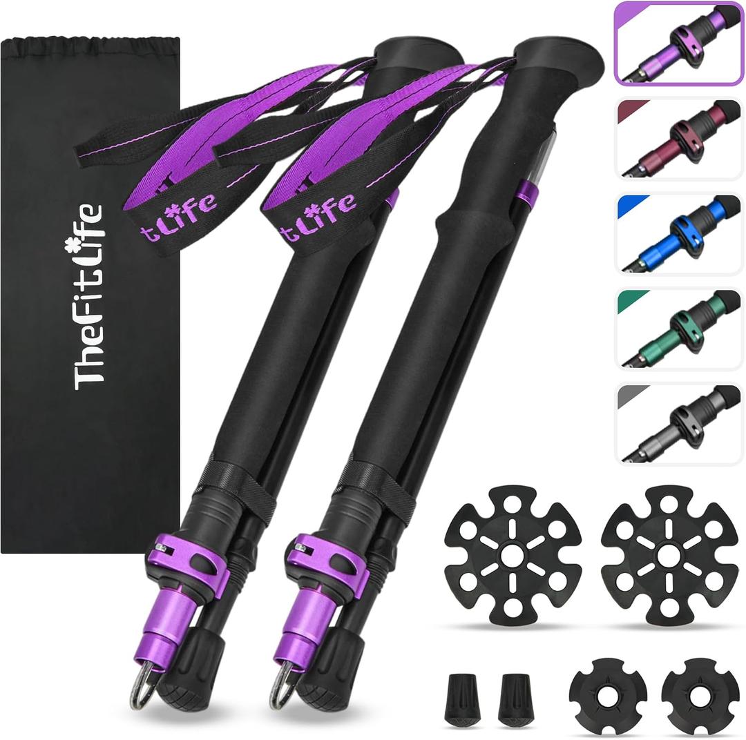 TheFitLife Collapsible Trekking Poles for Hiking – Lightweight Folding Walking Sticks for Men and Women with Extra-Long Foam Handle and Metal Flip Lock, 115-135cm for Users 5'8" or above