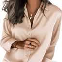 Zeagoo Satin Blouses for Women Silk Button Down Shirts Long Sleeve Business Casual Tops (Small, Champagne)