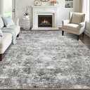 Area Rugs for Living Room: 9x12 Washable Neutral Abstract Rug for Bedroom Large Soft Modern Dining Room Rugs Indoor Floor Low Pile Carpet for Home Office Nursery - Grey