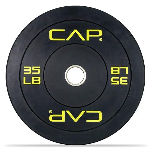 CAP Barbell Economy Olympic Bumper Plate with Yellow Logo, Black, 35 lb Pair