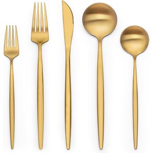 20 Piece Gold Silverware Set for 4, Terlulu Stainless Steel Flatware Set, Gold Cutlery Set Utensils Set, Tableware Include Forks Knives Spoons for Home Kitchen Restaurant Wedding, Satin Finish (20 Piece)