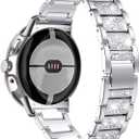Women Bands with Case Compatible with Google Pixel Watch 4/3 45mm 41mm Watch2 Watch1, Metal bling Luxurious Dressy Replacement Wristbands, Silver Black Rose Gold