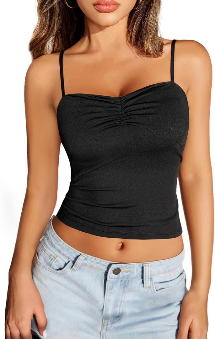 Avidlove Sexy Camisoles Tank Tops for Women Cute Spaghetti Strap Crop Ruched Tube Top (L)