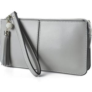 befen Genuine Leather Wristlet Clutch for Women Ultra-Slim Ladies Credit Card Holder Wallet Purses with RFID Protection (Gray Taupe)