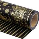 WRAPAHOLIC Reversible Black and Gold Christmas Wrapping Paper - Mini Roll - 17 Inch x 33 Feet - Black Gold Sleigh and Stripe Wrapping Paper with Metallic Foil Shine for Christmas, Holiday, Party