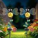 Solar Bee Garden Stakes Lights Outdoor Waterproof 2 Pack Metal Garden Stakes Decorative Bee Decor for Outside Yard Lawn Patio Decorations Whimsical Solar Lights Outdoor Gardening Gifts for Women