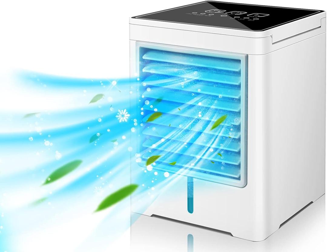 Portable Air Conditioners Fan, Evaporative Air Cooler, USB Personal Mini Air Conditioner with 3 Wind Speeds & 3 Timers Touch Screen Desktop Cooling Fan for for Home Room Camping Car Office (White)