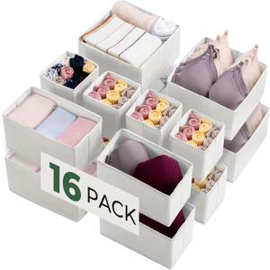 Kootek 16 Pack Drawer Organizer Clothes, Dresser Drawer Organizers for Clothing Fabric Foldable Closet Organizers and Storage Bins for Baby Clothes, Nursery, Underwear, Bras, Socks