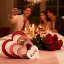 Valentine Heart Wood Decoration Set for Home & Wedding - 4 pcs Wooden Freestanding Signs for Tiered Tray, Mantel, Shelf. Rustic Famhouse Eco-Friendly Table Centerpiece