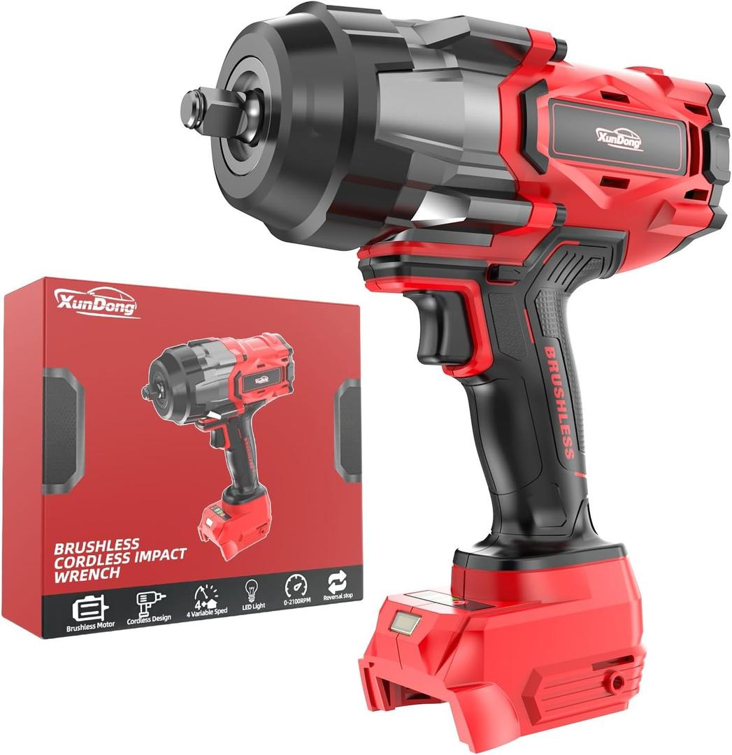Cordless Impact Wrench 1/2" for Milwaukee 18V Battery, 1600Ft-lbs(2200N.m) High Torque Impact Gun Heavy Duty, Brushless Electric Power Impact Driver with 4 Speed Modes & LED Work Light (No battery) (2200NM 1/2 Drive)