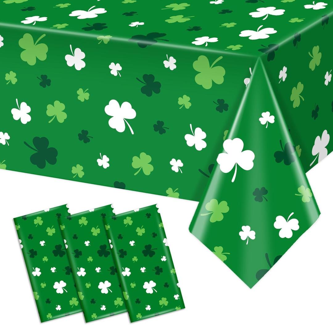 2 x 3Pcs St Patrick's Day Tablecloth Kit Spring Lucky Shamrock Disposable Table Cover Green White Waterproof Table Cloth for St Patrick's Day Parties Irish Themed Gatherings Holiday Party Decorations