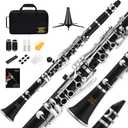 Eastar B Flat Clarinet for Beginner, Ebonite Clarinet Nickel-plated with 2 Barrels, 3 Reeds, White Gloves, Hard Case, Cleaning Kt, ECL-300