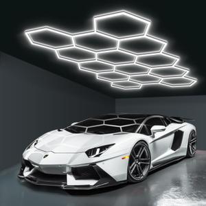 BRILLIHOOD Hexagon Garage Lights, LED Honeycomb Garage Lights, 456W, 54720LM, 6500K Super Bright, 14 Grid Systems Car Detailing Lighting for Warehouse Workshop Basement Gym
