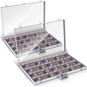 2 Pcs Card Show Display Case Trade Show Display Case Sport Aluminum Glass Table Top Portable Box with Clear Acrylic Showcase with Lock for Jewelry Craft Collect (34 x 22 x 3 Inch, Silver)