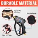 YAMATIC Short Pressure Washer Gun with Swivel, 5000 PSI Power Washer Wand Stubby Trigger Handle with 3/8" Plug & M22-14mm Male Inlet, 1/4" Quick Connect Outlet for Foam Cannon Car Wash