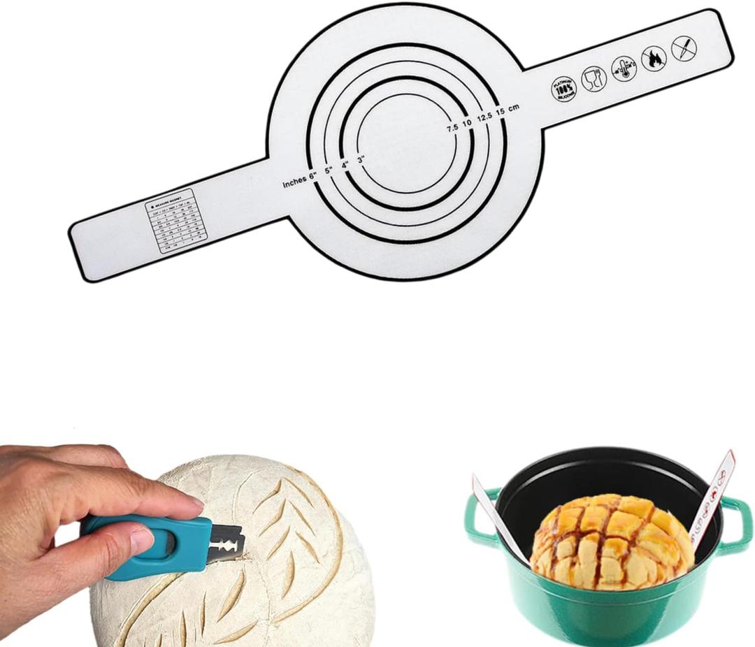 2 x Silicone Bread Sling for Dutch Oven Liners with Bread Lame Dough Scoring Tool,Non Stick Easy Clean Reusable Bread Baking Mat with Long Handles Transfer Sourdough Bread