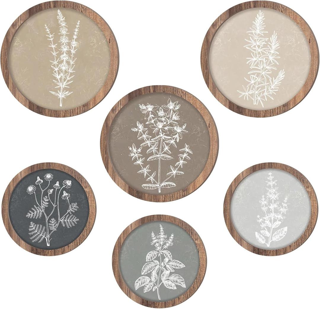 Threehoney 6 Pcs Framed Botanical Wall Art Set Floral Wall Art Vintage Boho Plant Print Hanging Decor Botanical Prints Wooden Rustic Floral Home Decor(8 Inch, 10 Inch)