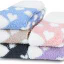 Loritta 5 Pairs Womens Fuzzy Socks Winter Warm Cozy Fluffy Super Soft Slipper Socks (A - Love Heart Patterned)