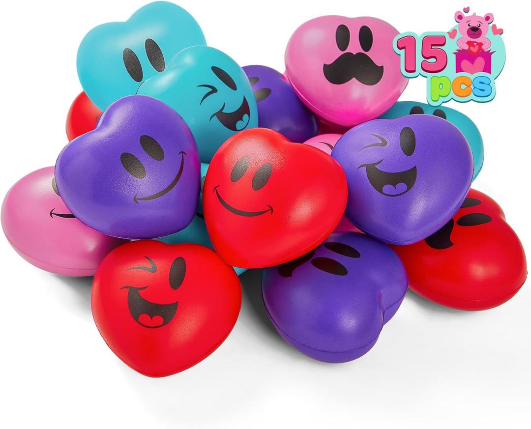 JOYIN 15 Pcs Valentines Heart Shape Stress Ball, Valentine's Day 3 inch Heart Ball Squishy Toy Exchange Gift for Kids, Stress Relief Party Favors, Holiday Reward Prizes