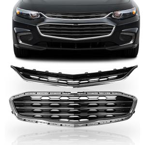 PartsFlow Front Bumper Grille Upper And Lower Honeycomb Mesh Grill Black With Chrome For 2016 2017 2018 Chevrolet Chevy Malibu GM1200730